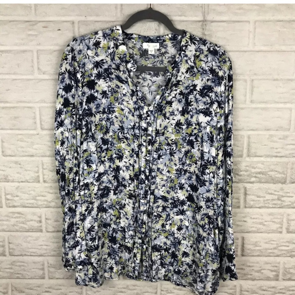 J. Jill Womens Button Down Blouse Medium Pintuck